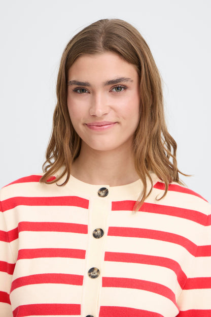 Ichi IHBoston Cardigan Birch W. Teaberry Stripes