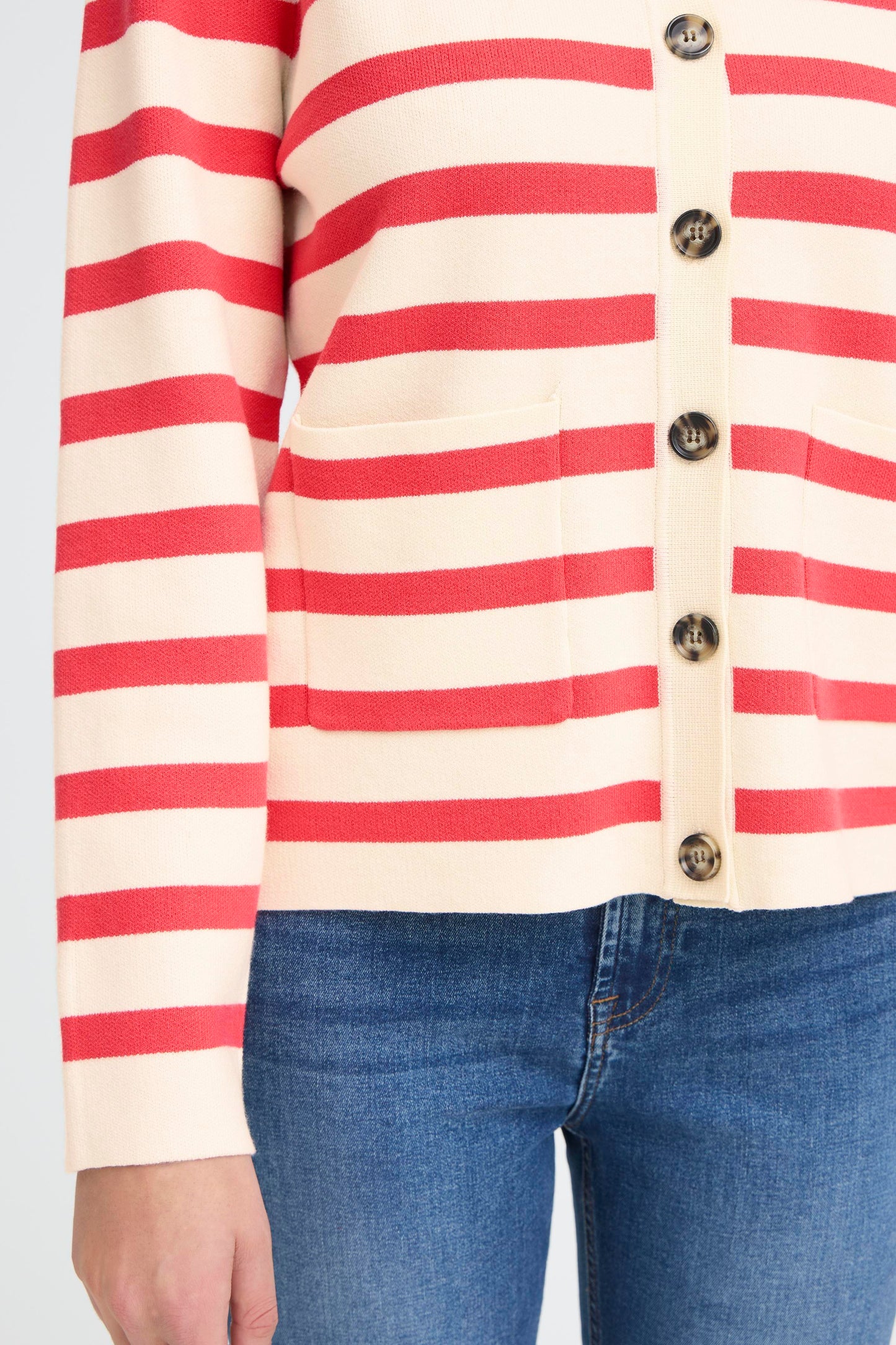 Ichi IHBoston Cardigan Birch W. Teaberry Stripes