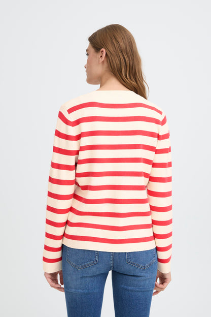 Ichi IHBoston Cardigan Birch W. Teaberry Stripes