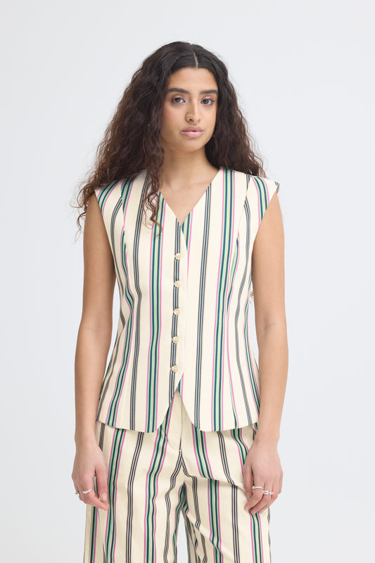 Ichi IHKate Waistcoat Multi Stripe