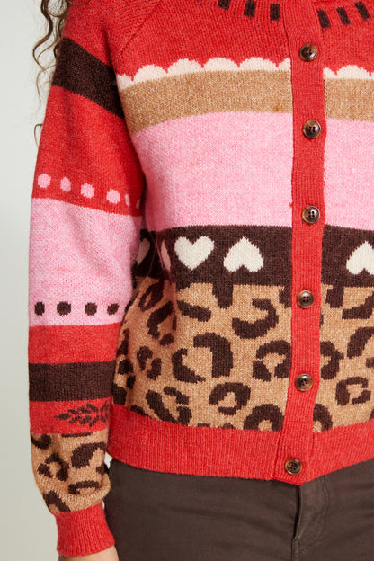 Ichi Livoni Cardigan Poinsettia Mulitpattern