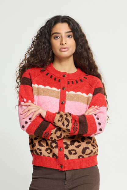 Ichi Livoni Cardigan Poinsettia Mulitpattern