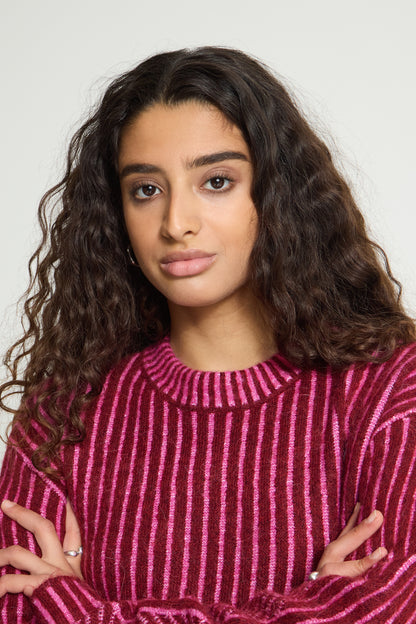 Ichi Kamara Stripe Pullover Rhododendron Pink