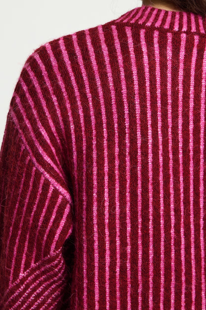 Ichi Kamara Stripe Pullover Rhododendron Pink