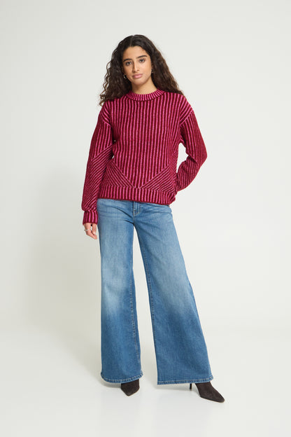 Ichi Kamara Stripe Pullover Rhododendron Pink