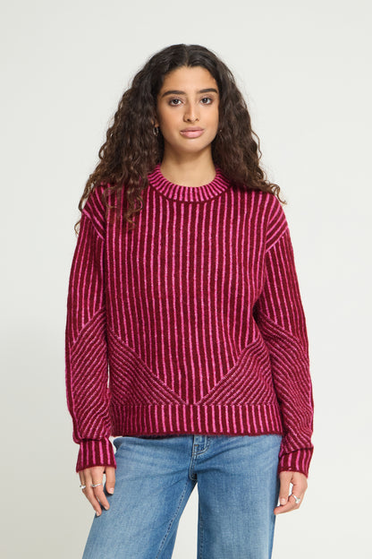 Ichi Kamara Stripe Pullover Rhododendron Pink
