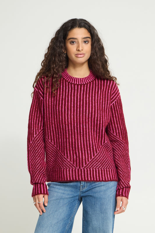 Ichi Kamara Stripe Pullover Rhododendron Pink