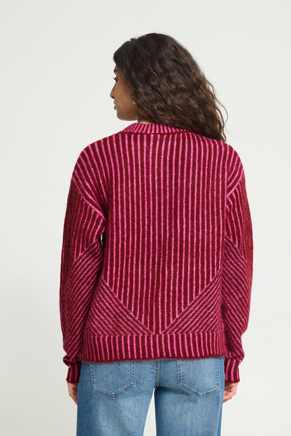 Ichi Kamara Stripe Pullover Rhododendron Pink