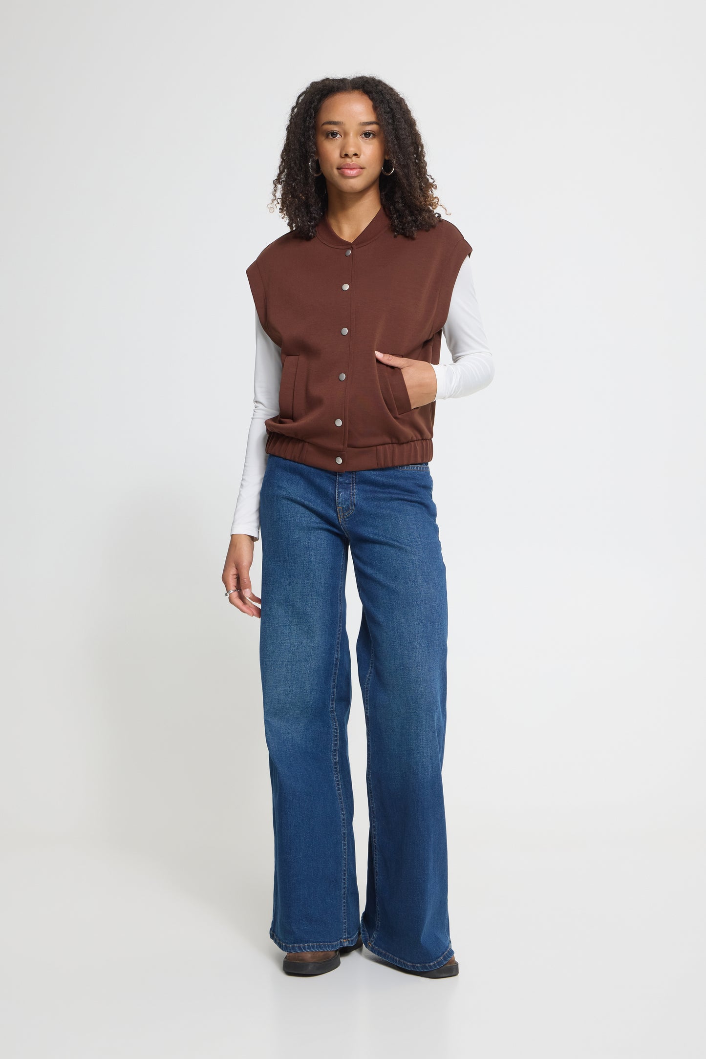 Ichi Cozy Waistcoat Brown Beige