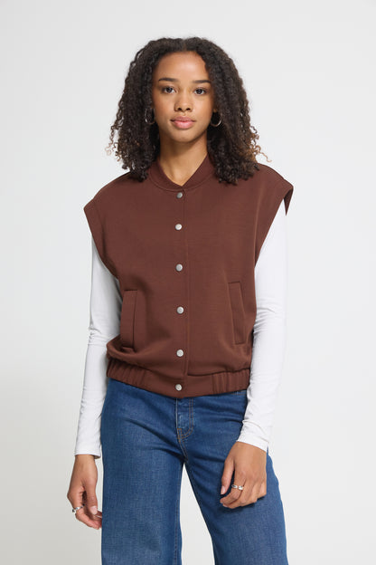 Ichi Cozy Waistcoat Brown Beige