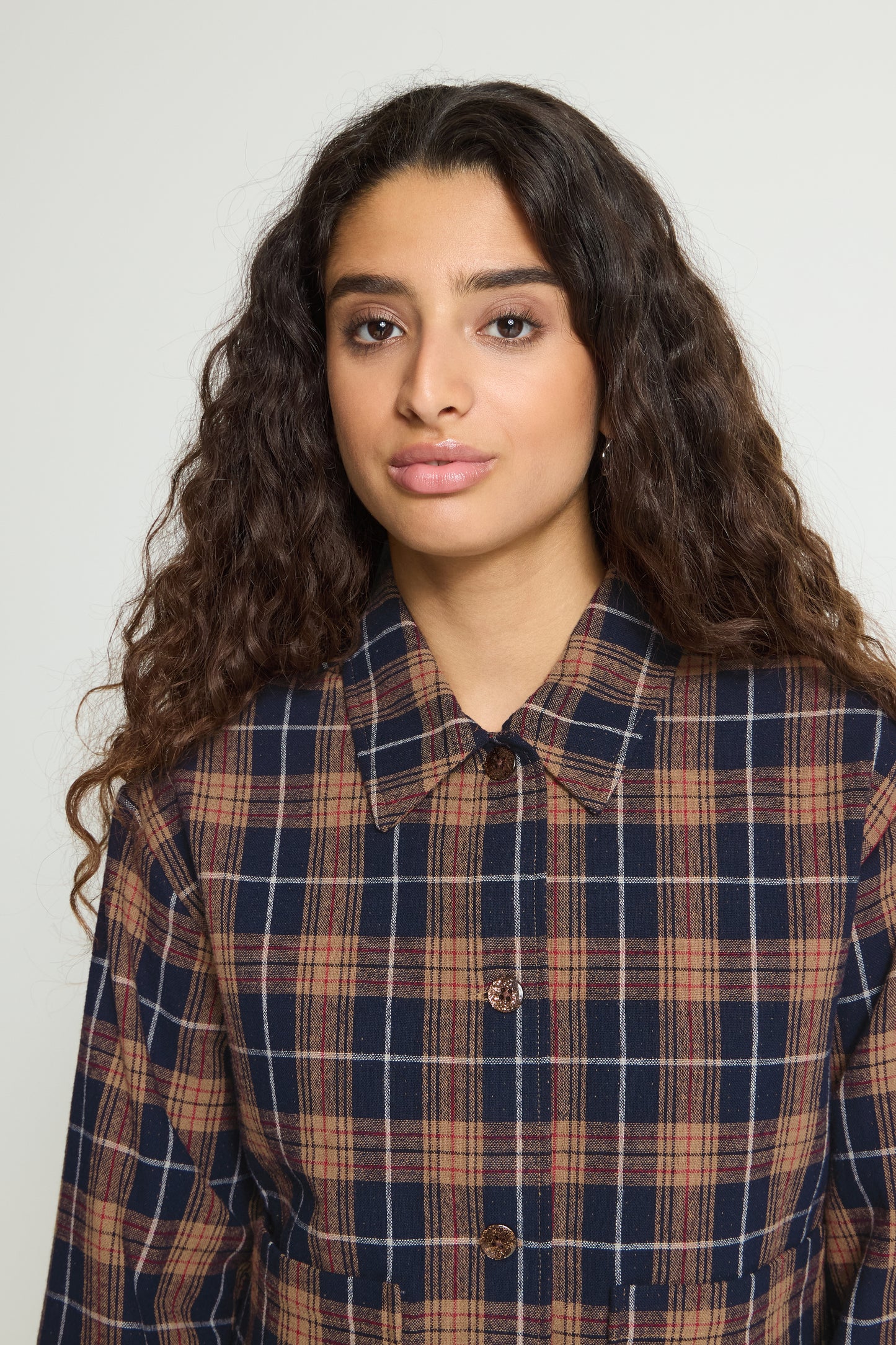 Ichi Kalia Shirt Dark Blue / Brown Check