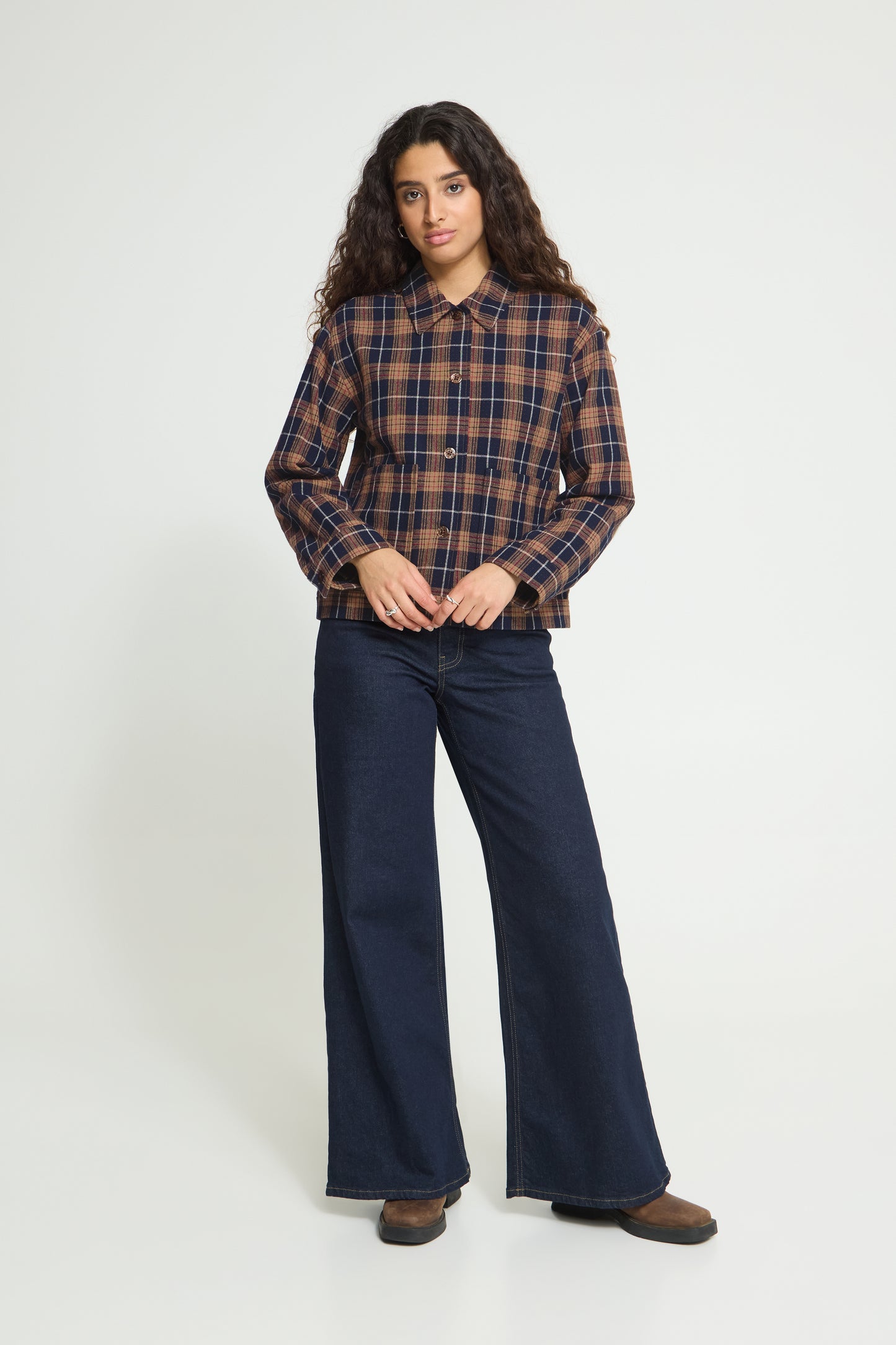 Ichi Kalia Shirt Dark Blue / Brown Check