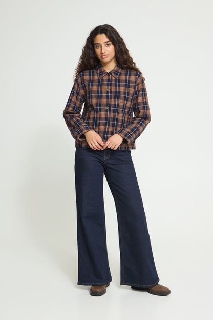 Ichi Kalia Shirt Dark Blue / Brown Check
