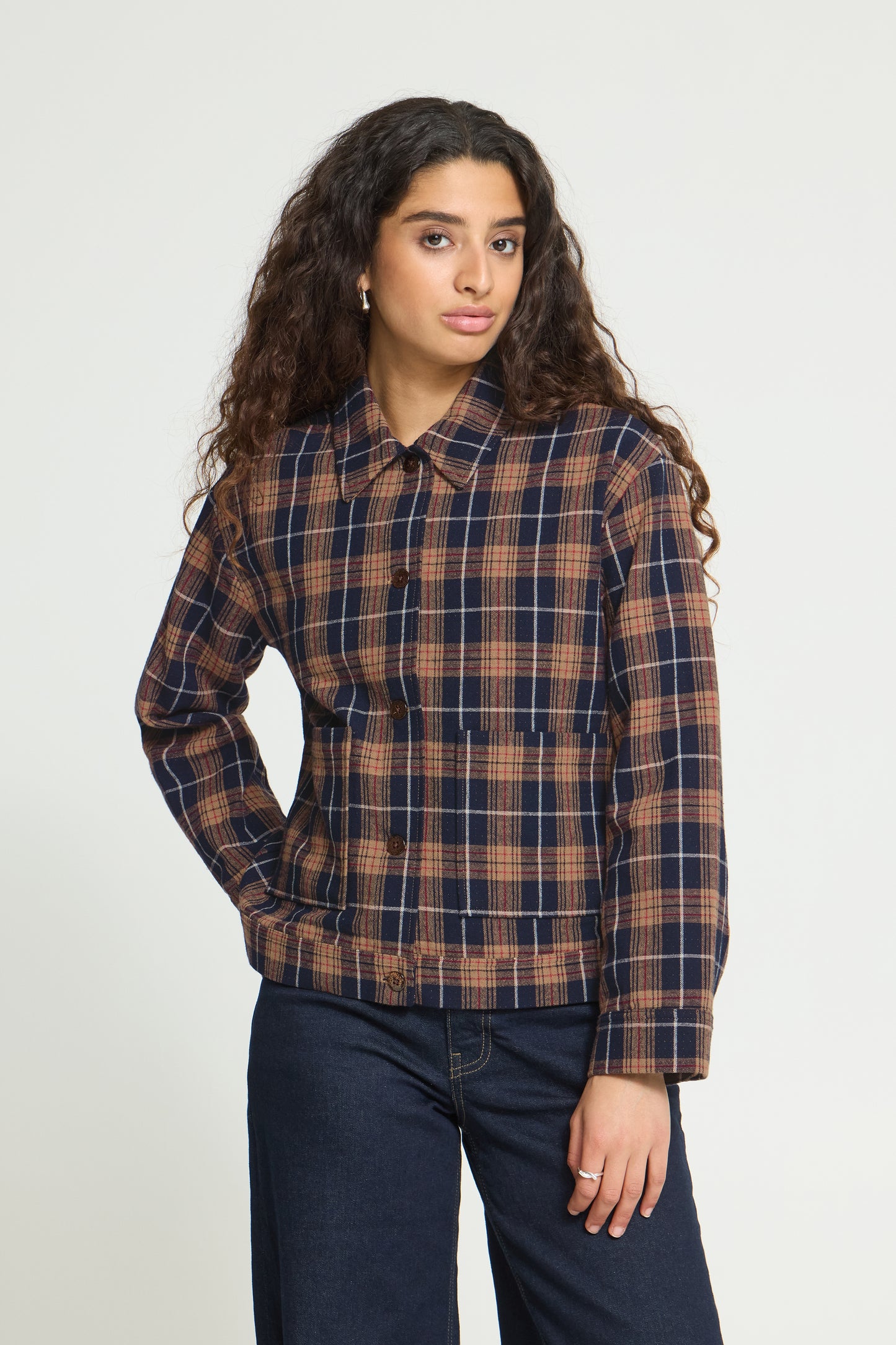 Ichi Kalia Shirt Dark Blue / Brown Check