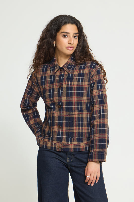 Ichi Kalia Shirt Dark Blue / Brown Check
