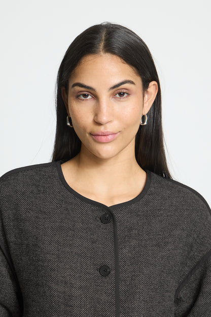 Ichi Frava Jacket Black Herringbone