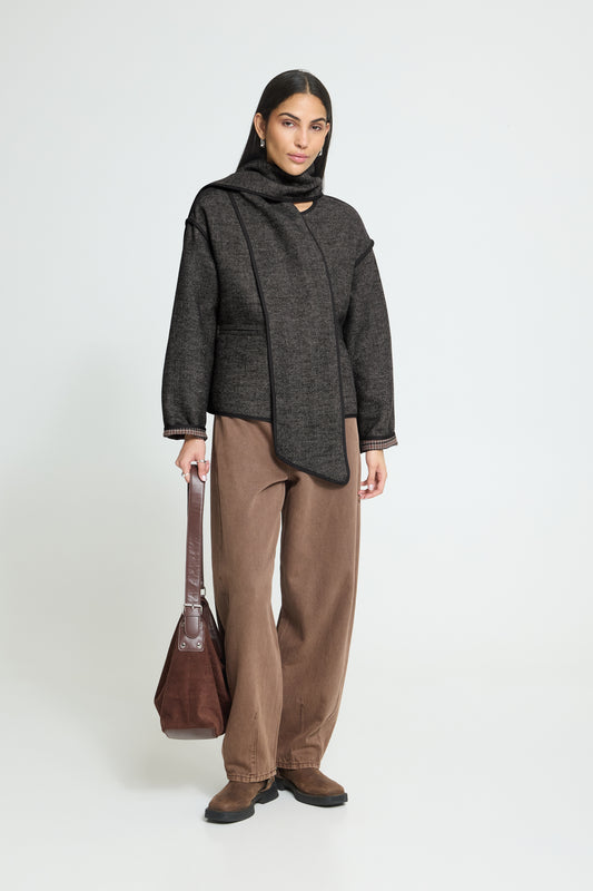 Ichi Frava Jacket Black Herringbone