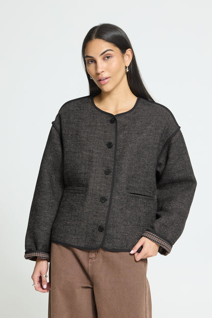 Ichi Frava Jacket Black Herringbone