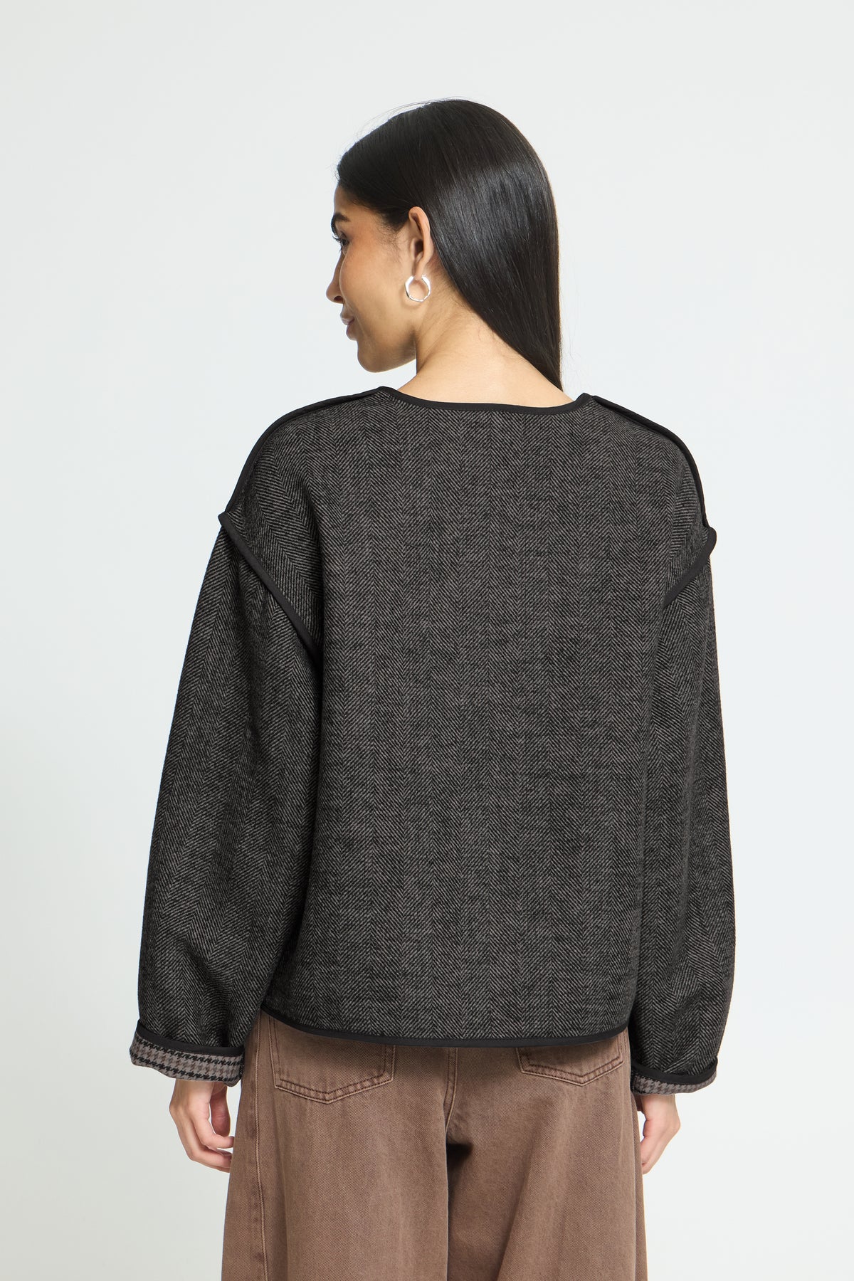 Ichi Frava Jacket Black Herringbone