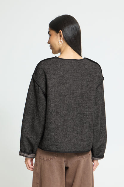 Ichi Frava Jacket Black Herringbone