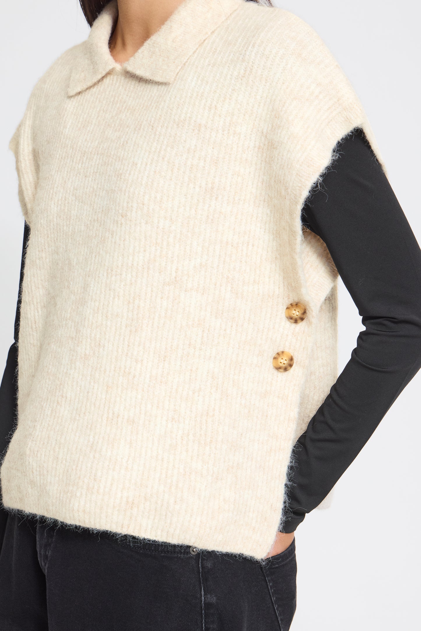Ichi Ylva Poncho Oatmeal Melange