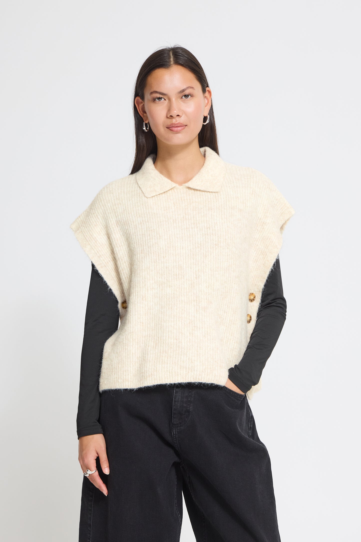 Ichi Ylva Poncho Oatmeal Melange