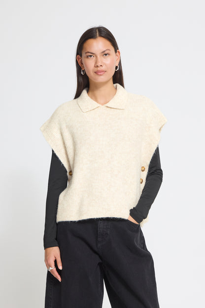 Ichi Ylva Poncho Oatmeal Melange