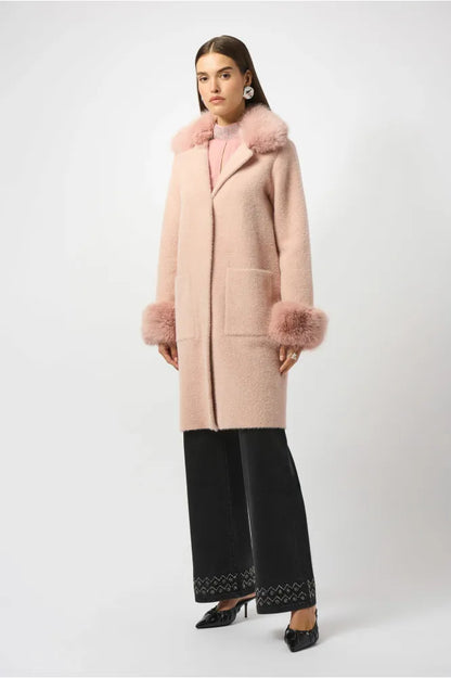 Joseph Ribkoff Yarn Faux Fur Coat Rose