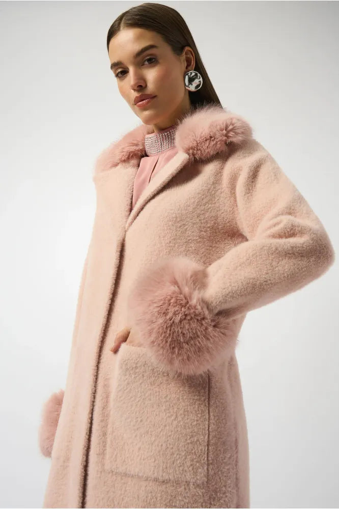 Joseph Ribkoff Yarn Faux Fur Coat Rose
