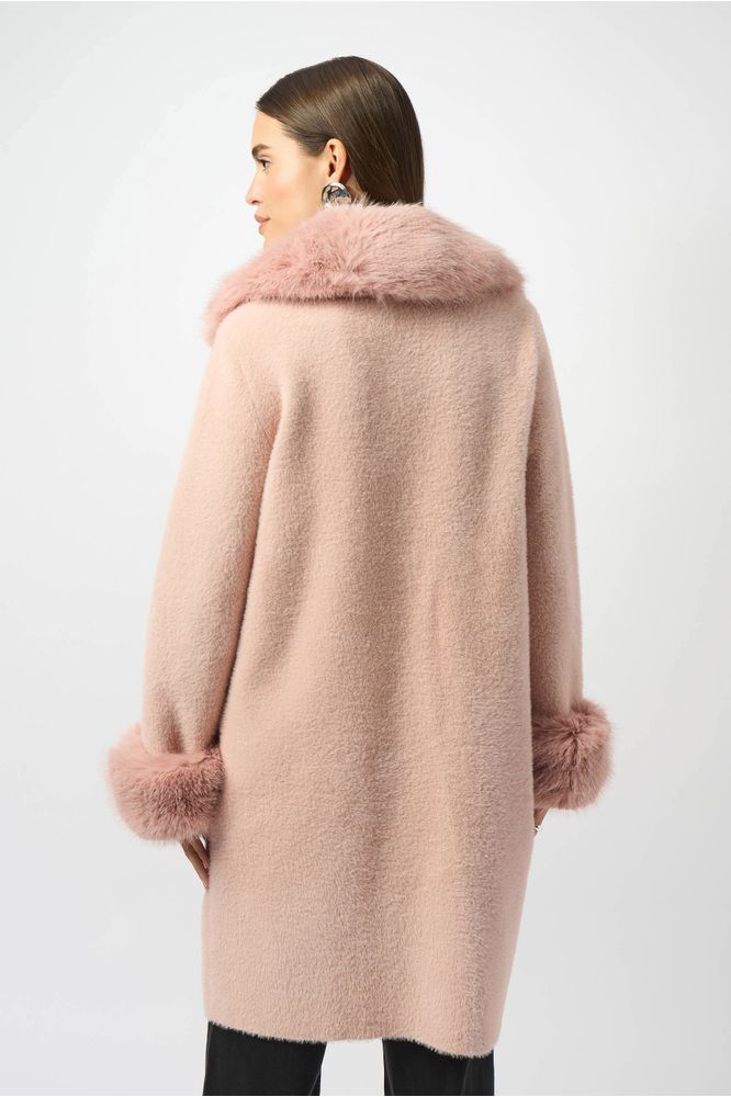 Joseph Ribkoff Yarn Faux Fur Coat Rose