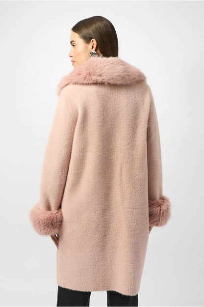 Joseph Ribkoff Yarn Faux Fur Coat Rose