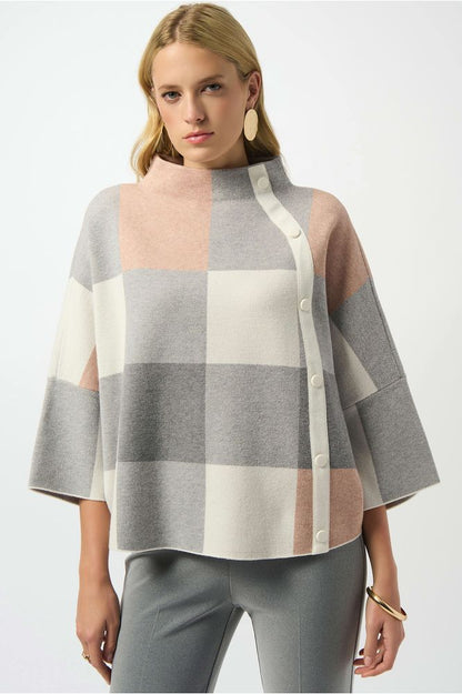 Joseph Ribkoff Plaid Jacquard Sweater Knit Top