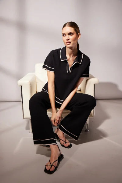 Marc Aurel Contrast Edge Knitted Trousers Black