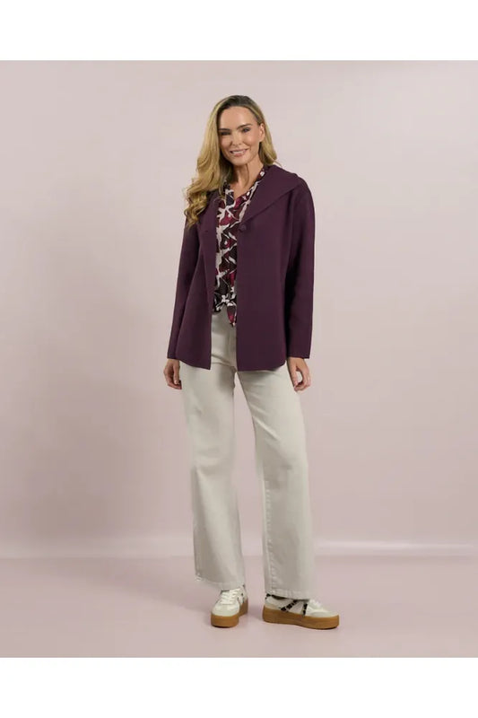 D.E.C.K Mulberry Reverse Collar One-Button Cardigan