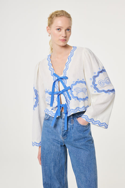Fabienne Chapot Serviette Blouse Cosy White/Blue