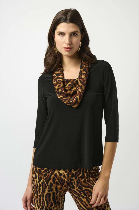 Joseph Ribkoff Knit Top with Leopard Collar