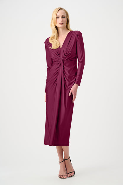Joseph Ribkoff Satin Knit V-Neck Dress Berry Burst