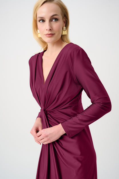 Joseph Ribkoff Satin Knit V-Neck Dress Berry Burst