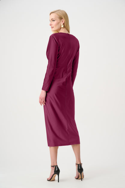 Joseph Ribkoff Satin Knit V-Neck Dress Berry Burst