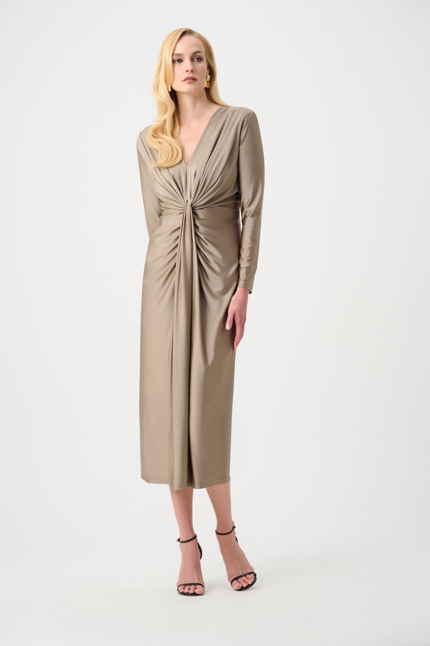 Joseph Ribkoff Satin Knit V-Neck Dress Platinum Grey
