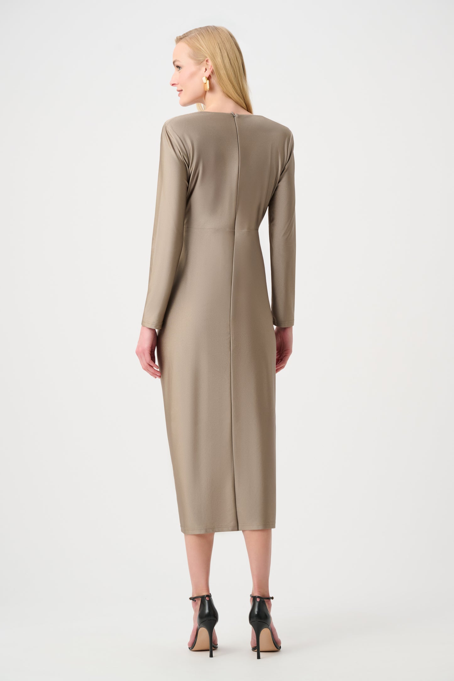 Joseph Ribkoff Satin Knit V-Neck Dress Platinum Grey