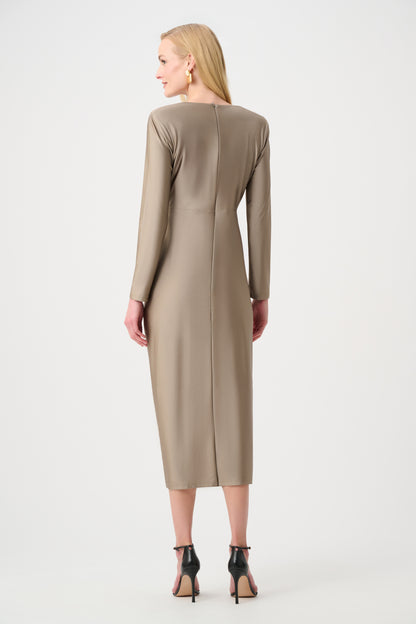 Joseph Ribkoff Satin Knit V-Neck Dress Platinum Grey