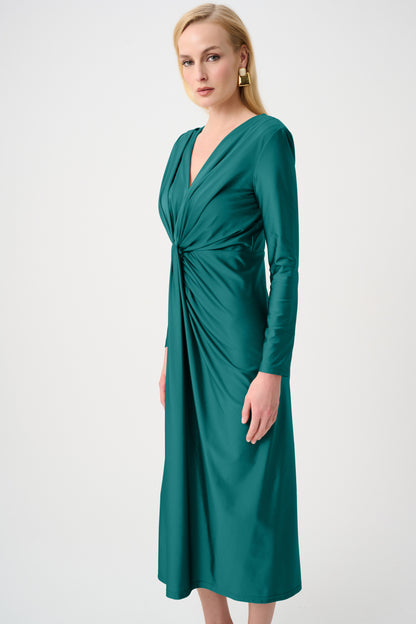 Joseph Ribkoff Satin Knit V-Neck Dress Opulent Green