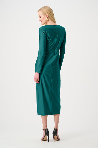 Joseph Ribkoff Satin Knit V-Neck Dress Opulent Green