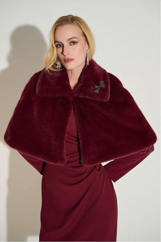 Joseph Ribkoff Faux Fur Cape Merlot