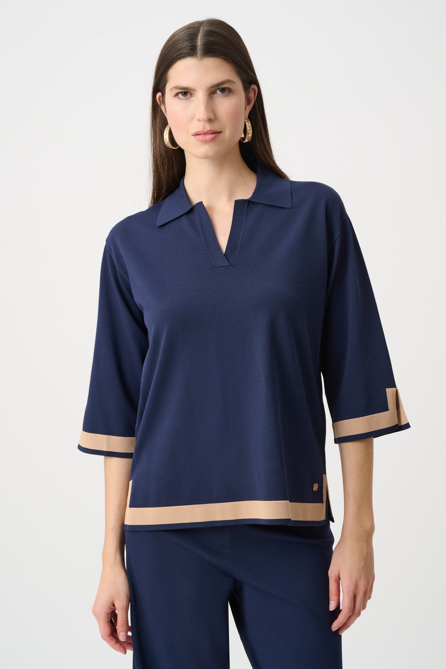 Joseph Ribkoff  Knit Colour Block Top Indigo/Camel
