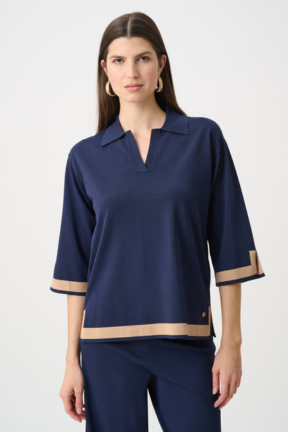Joseph Ribkoff  Knit Colour Block Top Indigo/Camel