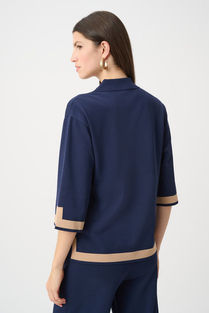 Joseph Ribkoff  Knit Colour Block Top Indigo/Camel