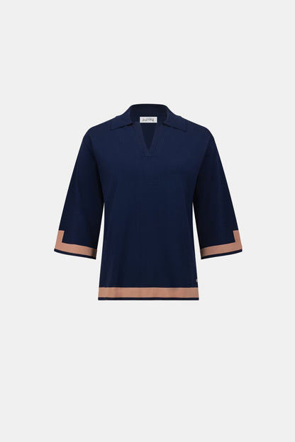 Joseph Ribkoff  Knit Colour Block Top Indigo/Camel