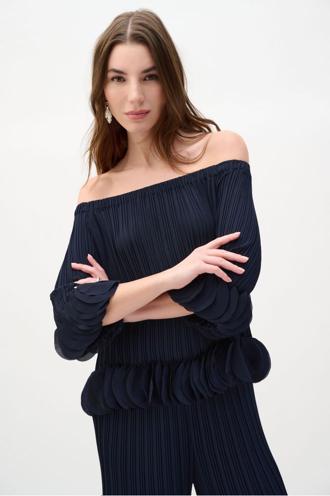 Joseph Ribkoff Off Shoulder Pleated Top - Midnight Blue